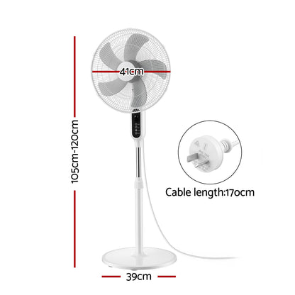 DEVANTI 16" Pedestal Fan with Remote 3 Speeds 8H Timer, White