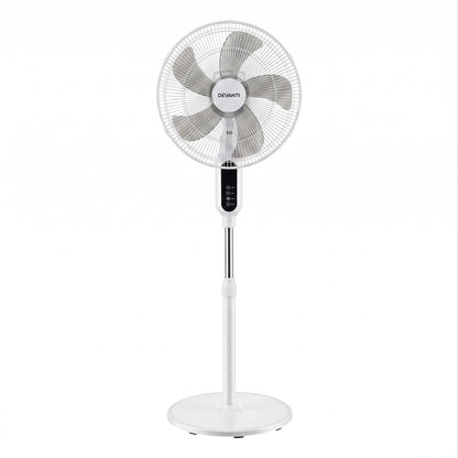 DEVANTI 16" Pedestal Fan with Remote 3 Speeds 8H Timer, White