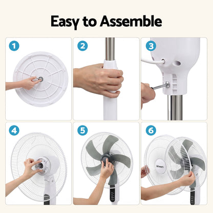 DEVANTI 16" Pedestal Fan with Remote 3 Speeds 8H Timer, White