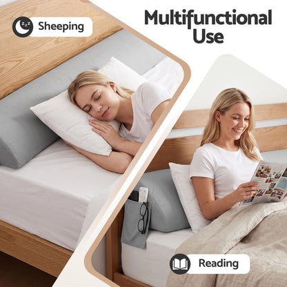 Giselle Double Bed Wedge Pillow For Headboard, Close Gap And Stop Pillows Sliding, Perfect For Dorm Or Tatami Reading, 25D Foam Mattress Gap Filler With 2 Side Pockets, Washable 110gsm Cover