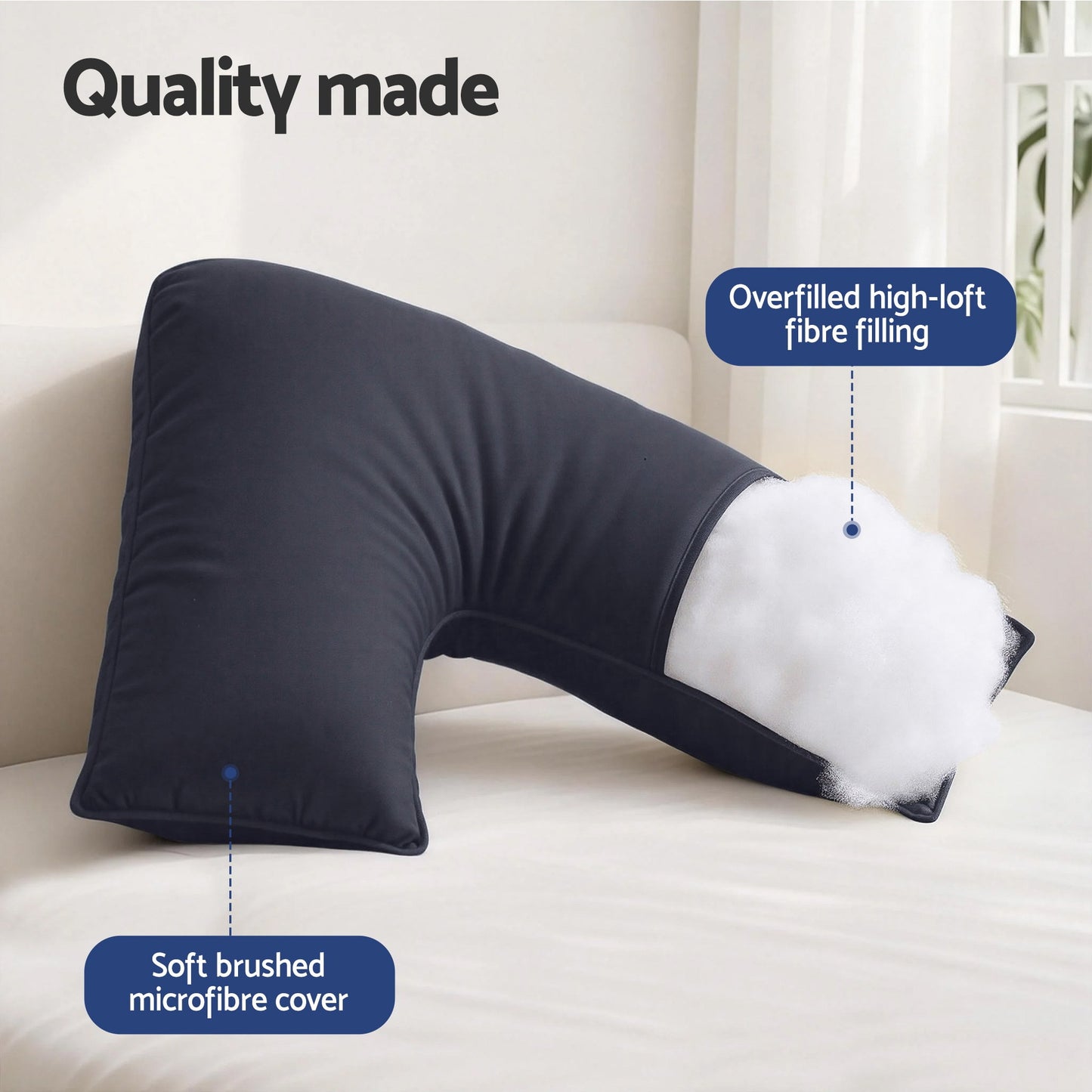 Giselle V Shape Pillow Boomerang Nursing Body Cushion Grey