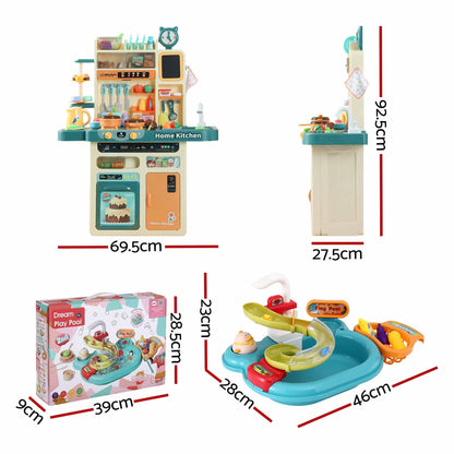 Keezi 2 Piece Kids Pretend Kitchen Playset Water Toys Fishing Game Food Play