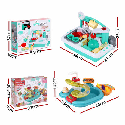 Keezi Kids Pretend Kitchen Sink and Water Playset Fishing Game Toys Play food
