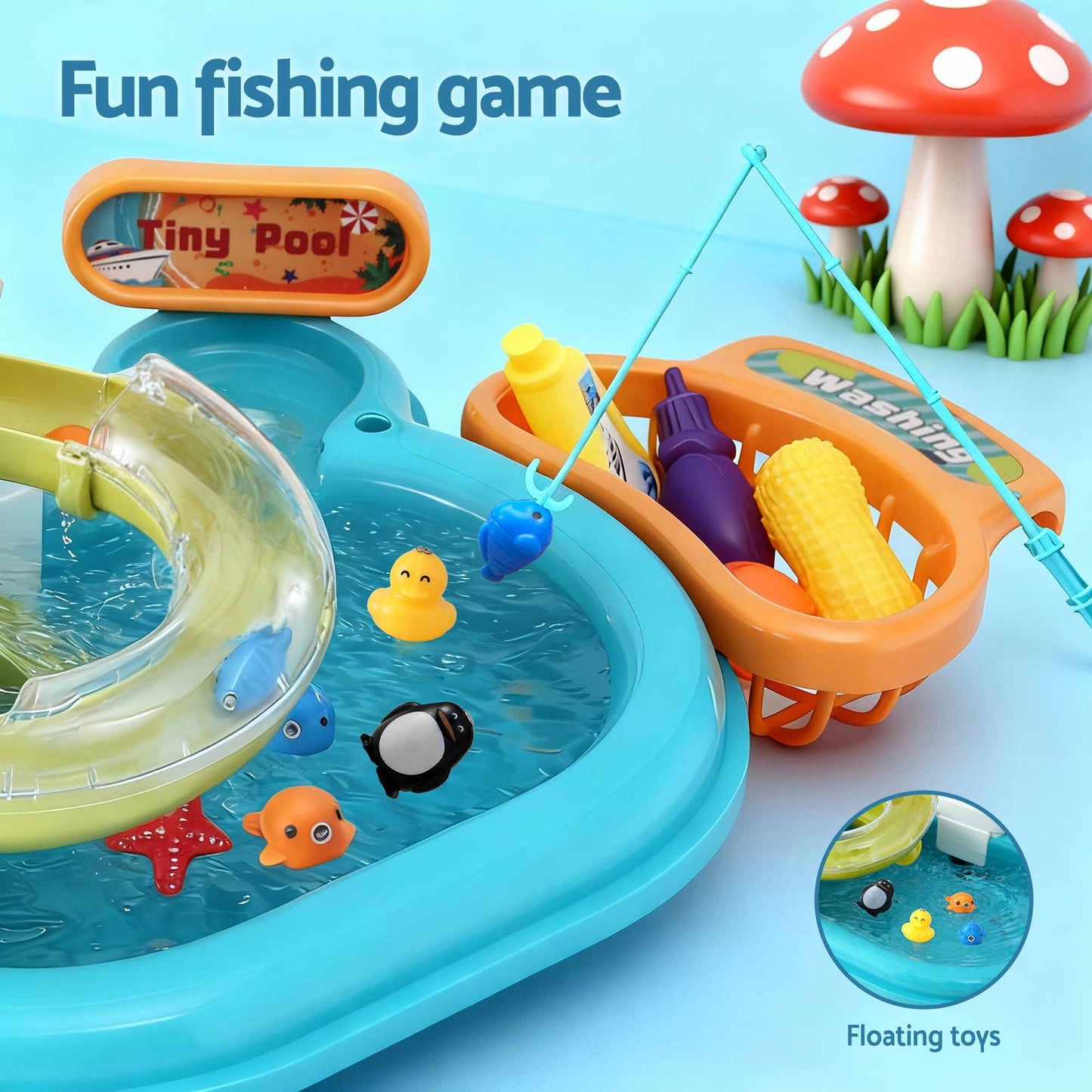 Keezi Kids Pretend Kitchen Sink and Water Playset Fishing Game Toys Play food