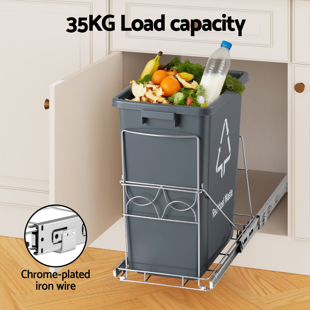 Cefito Pull Out Bin Kitchen Cabinet Slide Garbage Rubbish Bins Basket 40L Grey