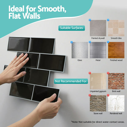 Artiss 3D Peel and Stick Wall Tiles Self Adhesive Subway Backsplash 10 Sheets, Black