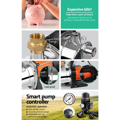 Giantz Garden Water Pump 1500W Max. High Pressure Tank Rain Farm Irrigation Black