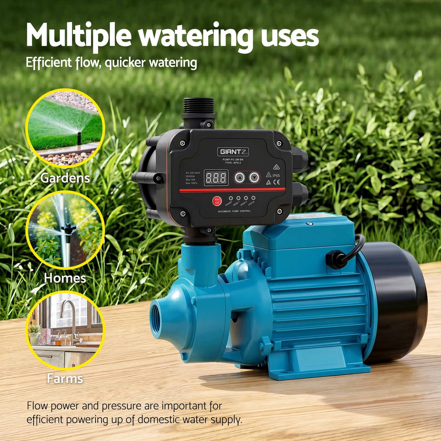 Giantz Peripheral Water Pump Auto Controller Cast Iron Garden Irrigation 1HP