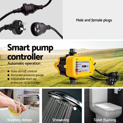 Giantz Peripheral Water Pump Garden Boiler Car Wash Auto Irrigation QB80 Yellow