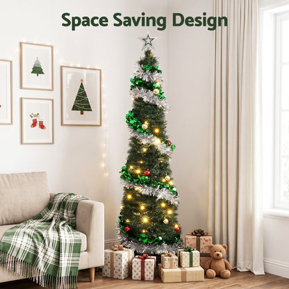 Jingle Jollys Pop Up Christmas Tree Pre Decorated Warm White LED 155cm