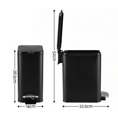 Cefito 5L Pedal Rubbish Bin Carbon Steel Rectangular Trash Can Removable Bucket Black