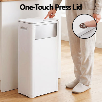 Cefito 30L Commercial Trash Can with Lid Front Push Flap Rubbish Bin White