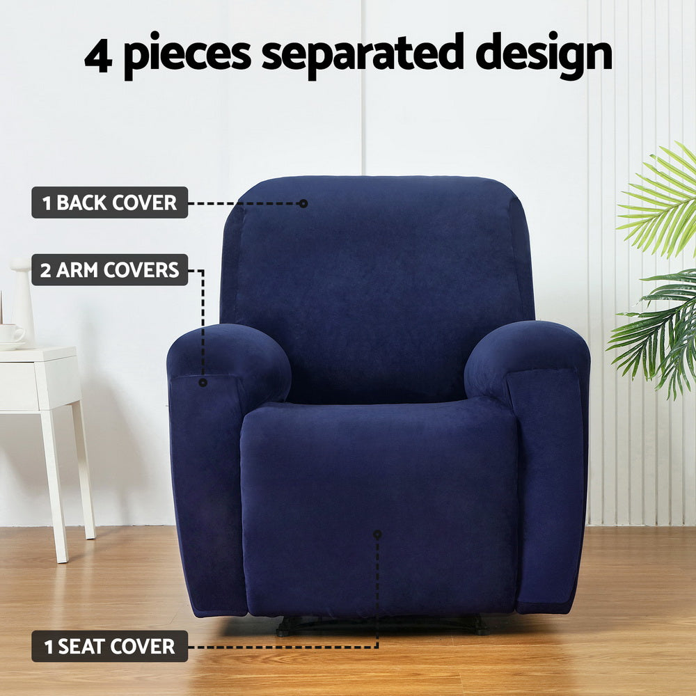 Artiss Recliner Chair Covers 1 Seater Velvet Navy