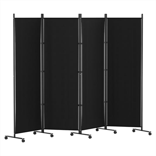 Artiss 4 Panel Room Divider Screen 217cm Wheel Fabric Black