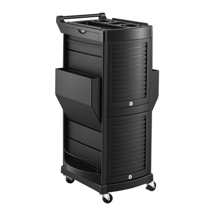 Embellir Salon Trolley 2 Lockable Doors 6 Tier Trays Mobile Hair Cart Black