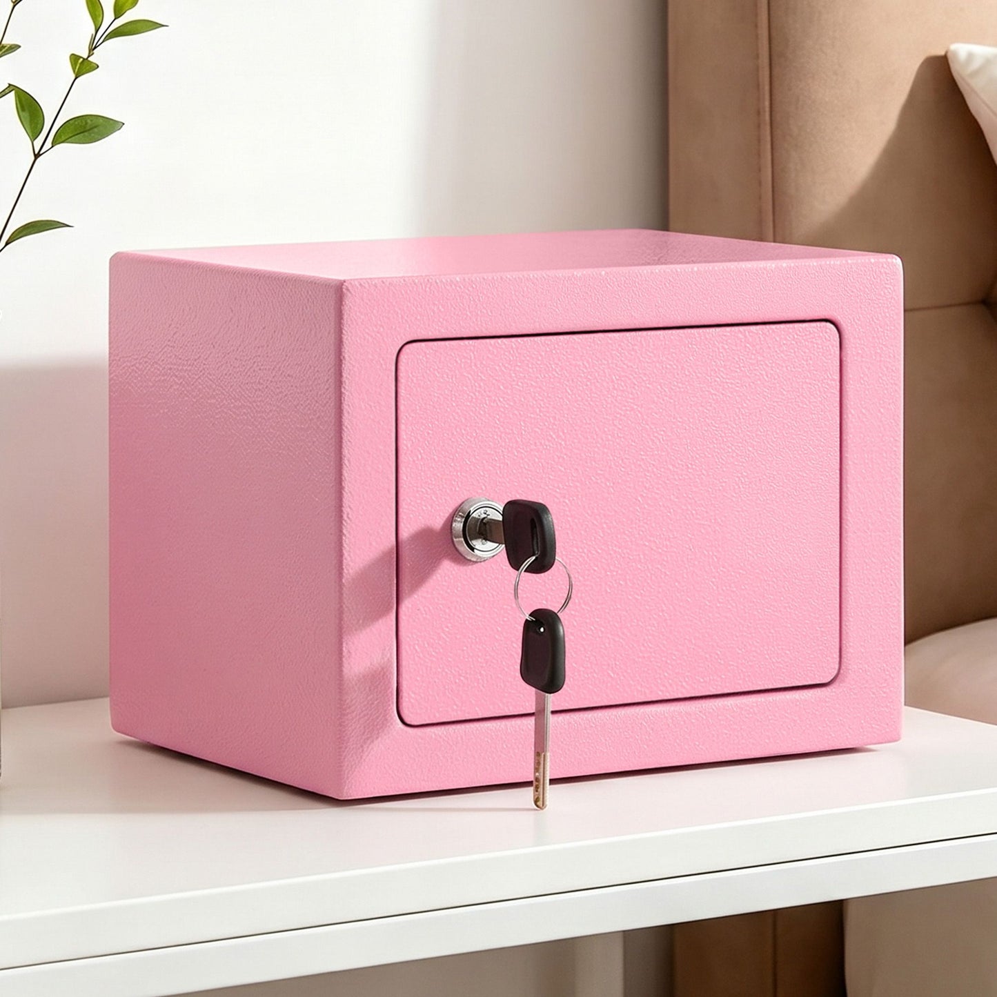 UL-Tech 6.5L Small Safe Box with Key Lock for Cash Mini Home Security Safe Pink
