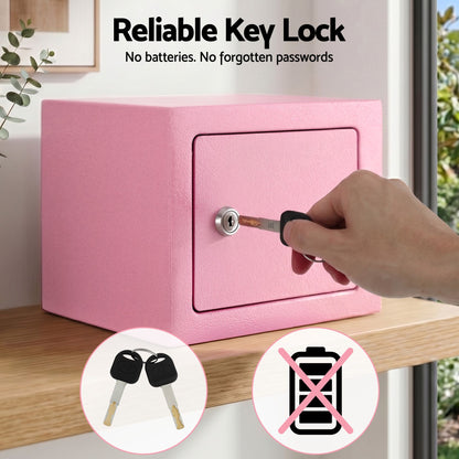 UL-Tech 6.5L Small Safe Box with Key Lock for Cash Mini Home Security Safe Pink