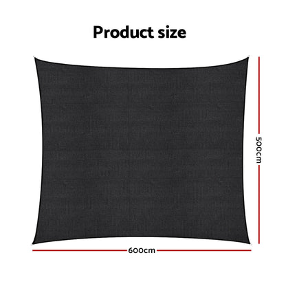 Instahut Sun Shade Sail Cloth 98% UV Block Outdoor Canopy Rectangle 5X6M Black