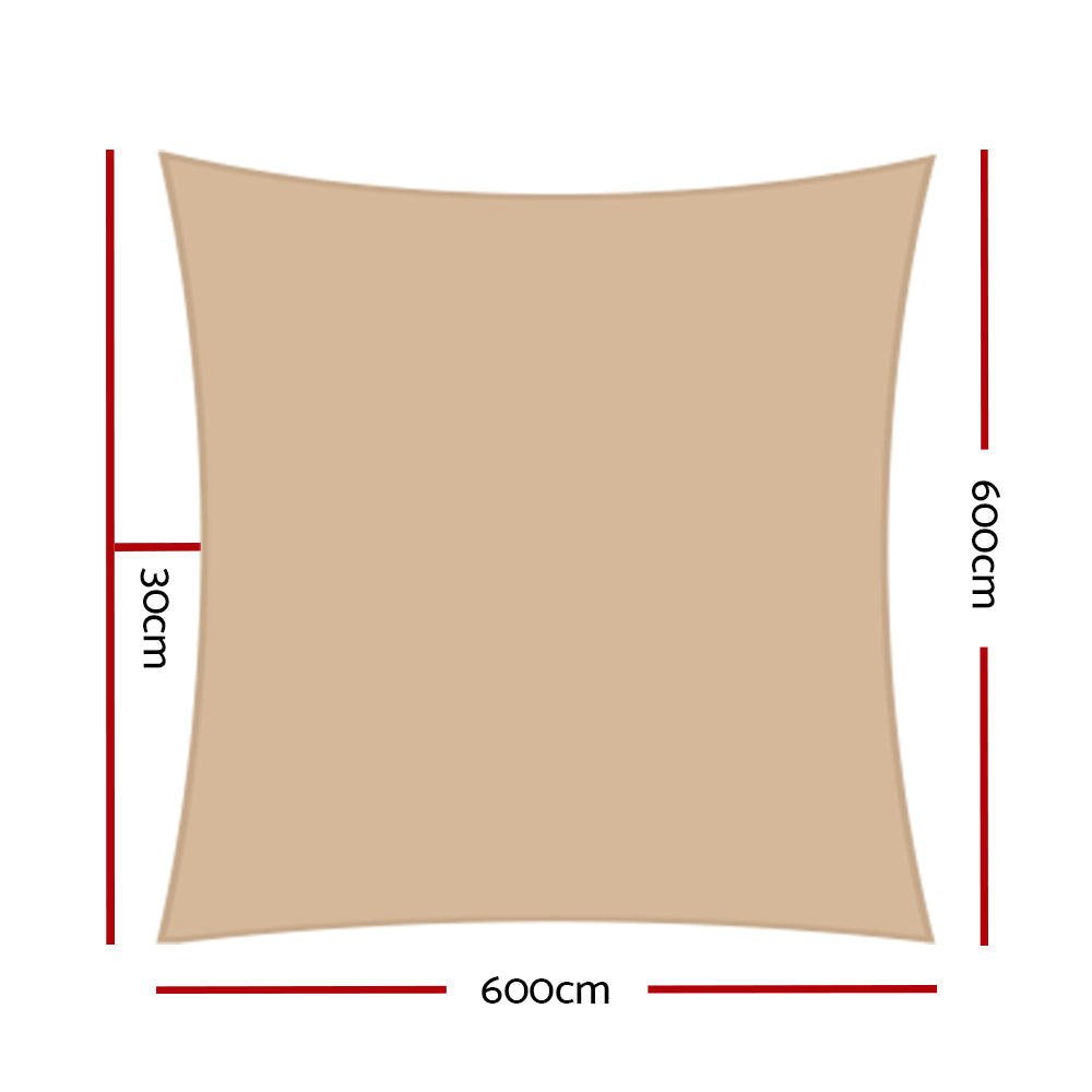 Instahut Shade Sail 6x6m Rectangle 185GSM 95% Sand Shade Cloth