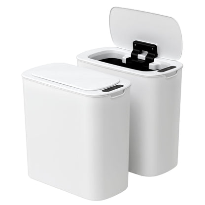Devanti Automatic Trash Bin 2PCS with Lid 11L Motion Sensor Kitchen Bin Touchless Garbage Can Modern White Plastic Slim Rubbish Bin with Liner Holder for Kitchen, Home, Office
