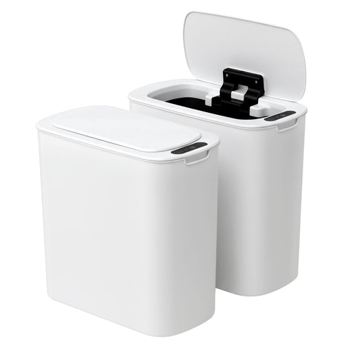 Devanti Automatic Trash Bin 2PCS with Lid 11L Motion Sensor Kitchen Bin Touchless Garbage Can Modern White Plastic Slim Rubbish Bin with Liner Holder for Kitchen, Home, Office
