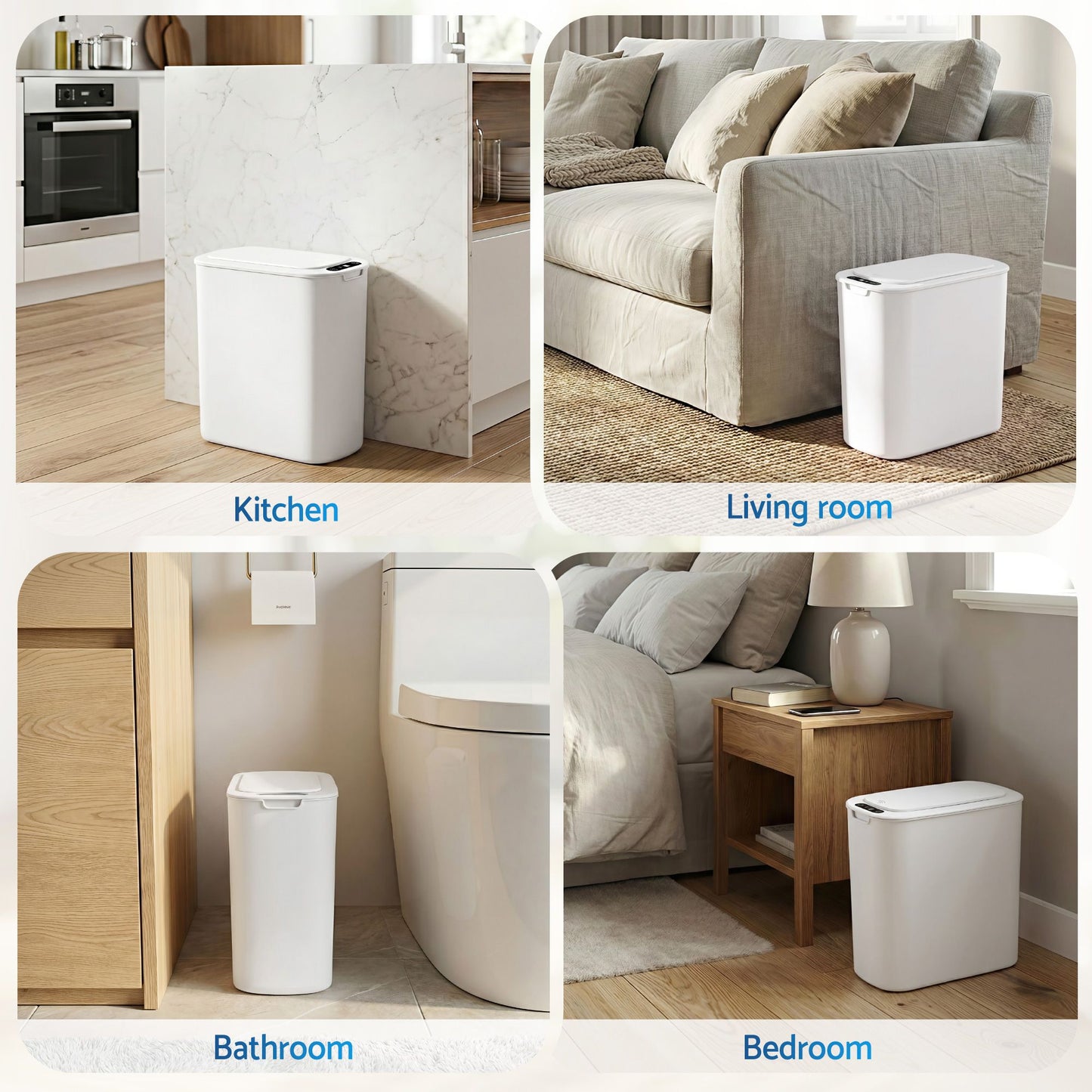 Devanti Automatic Trash Bin 2PCS with Lid 11L Motion Sensor Kitchen Bin Touchless Garbage Can Modern White Plastic Slim Rubbish Bin with Liner Holder for Kitchen, Home, Office