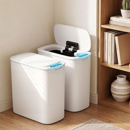 Devanti Automatic Trash Bin 2PCS with Lid 11L Motion Sensor Kitchen Bin Touchless Garbage Can Modern White Plastic Slim Rubbish Bin with Liner Holder for Kitchen, Home, Office