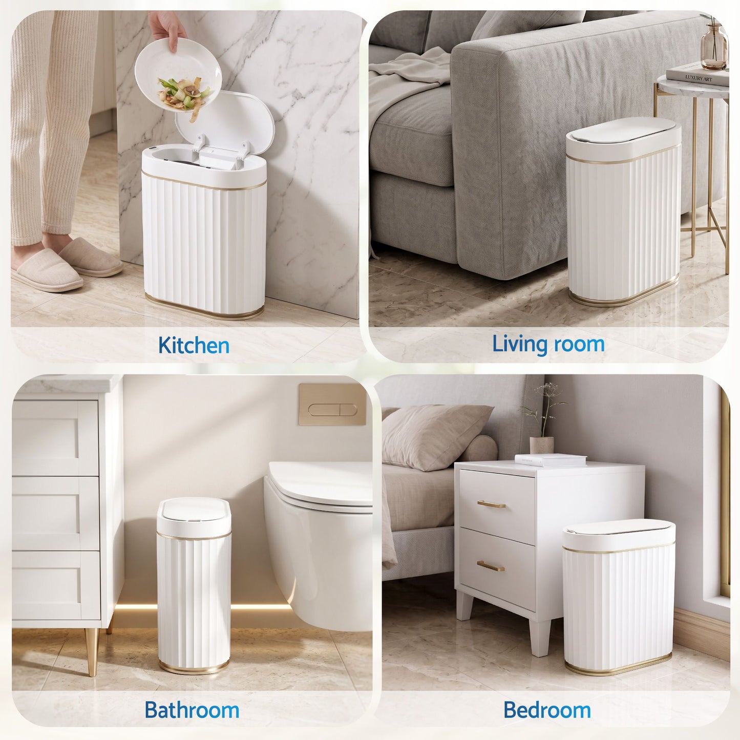 Devanti Sensor Bins 7L Motion Sensor Trash Can Slim Touchless Automatic Waste Bin White