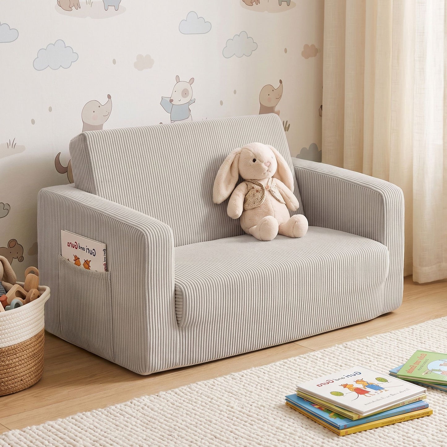 Artiss 2-in-1 Sofa Foam Couch with Side Pocket Light Grey