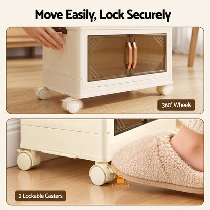 Artiss 3-Tier Foldable Storage Cabinet Stackable Box Clear Magnetic Door White