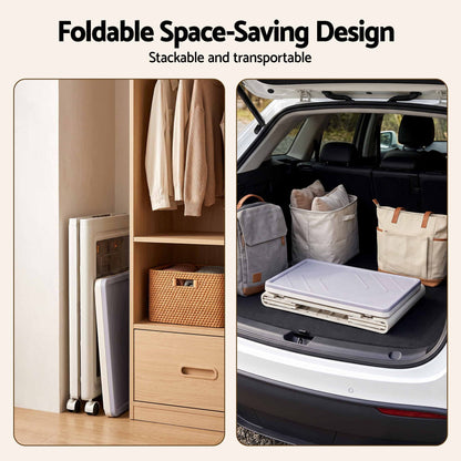 Artiss Foldable Storage Cabinet Stackable Box 2 Doors Rolling Organiser White