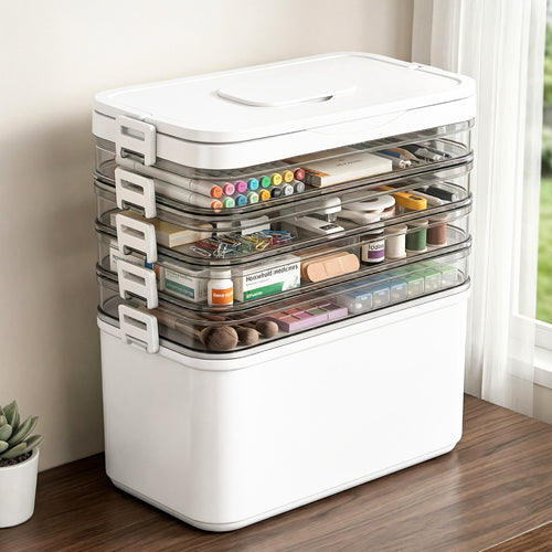 Artiss 5 Tier Portable Storage Box Detachable with Handles Plastic Clear