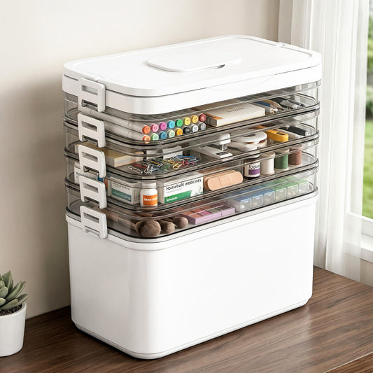 Artiss 5 Tier Portable Storage Box Detachable with Handles Plastic Clear