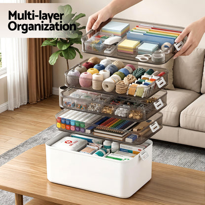 Artiss 5 Tier Portable Storage Box Detachable with Handles Plastic Clear