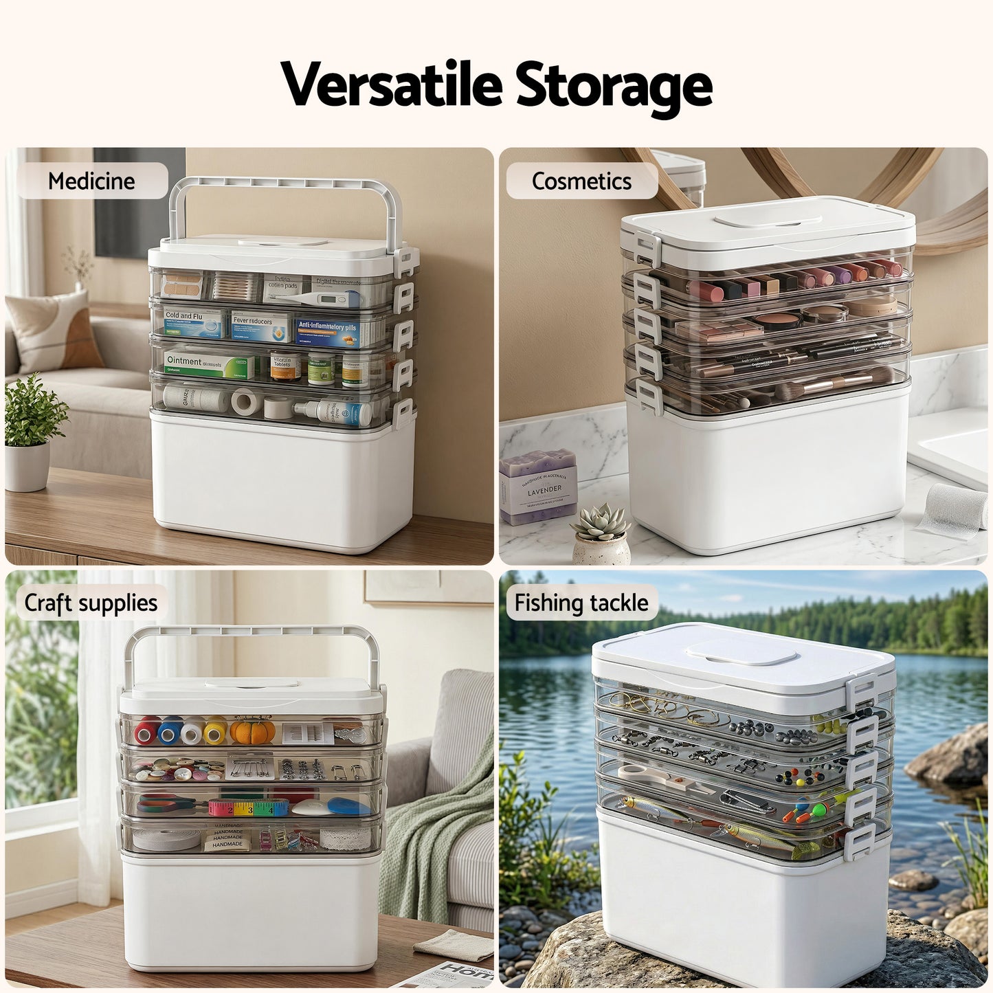 Artiss 5 Tier Portable Storage Box Detachable with Handles Plastic Clear