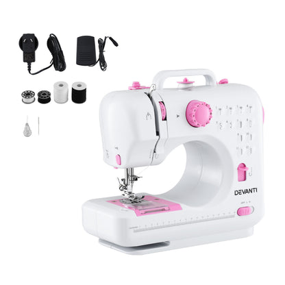 Devanti 12 Stitches Mini Sewing Machine for Beginners Portable Sewing Machine Kit with LED Lights