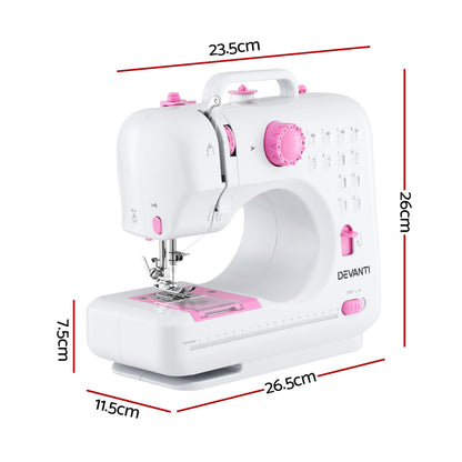 Devanti 12 Stitches Mini Sewing Machine for Beginners Portable Sewing Machine Kit with LED Lights