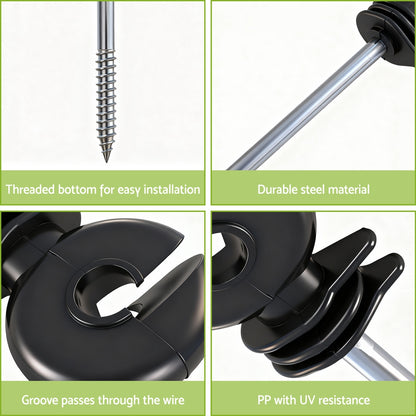 Giantz Electric Fence Ring Insulators 100pcs Stand off Screw in Insulator Black