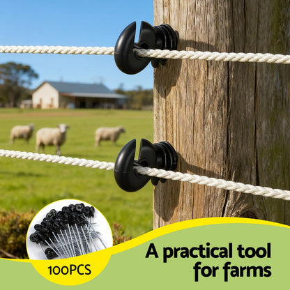 Giantz Electric Fence Ring Insulators 100pcs Stand off Screw in Insulator Black