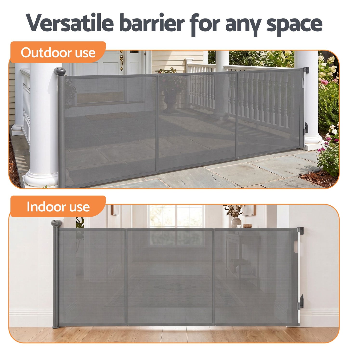 Keezi Retractable Gate Baby Gate Pet Safety Fence Extends up to 400cm Grey
