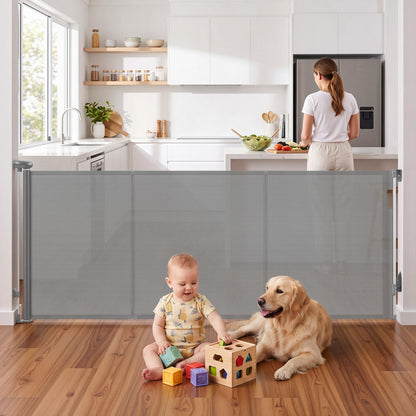 Keezi Retractable Gate Baby Gate Pet Safety Fence Extends up to 400cm Grey