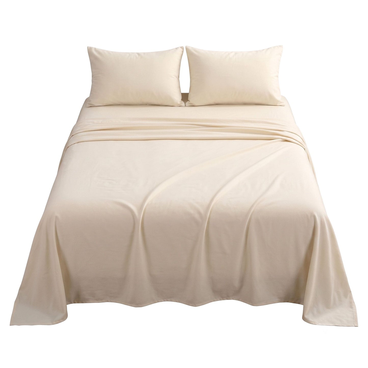 Giselle Double Sheet Set 150 GSM Anti-pilling Micro Flannel, Fast Drying Lightweight 4 Piece, 40CM Deep Pocket Fits Thick Mattress, Cream White