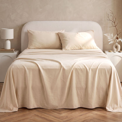 Giselle Queen Sheet Set 150 GSM Anti-pilling Micro Flannel, Fast Drying Lightweight 4 Piece, 40CM Deep Pocket Fits Thick Mattress, Cream White
