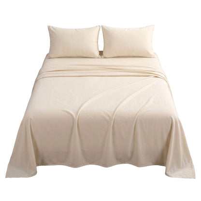Giselle Queen Sheet Set 150 GSM Anti-pilling Micro Flannel, Fast Drying Lightweight 4 Piece, 40CM Deep Pocket Fits Thick Mattress, Cream White