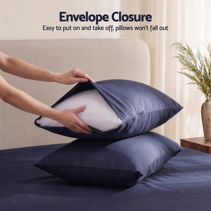 Giselle Queen 500TC Cotton 4Pcs Sheet Set with 40cm Extra Deep Pocket for Thick Mattresses Sateen Weave for Sweaty Nights Navy Blue