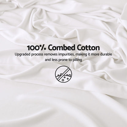 Giselle King 500TC Cotton 4Pcs Sheet Set with 40cm Extra Deep Pocket for Thick Mattresses Sateen Weave for Sweaty Nights White