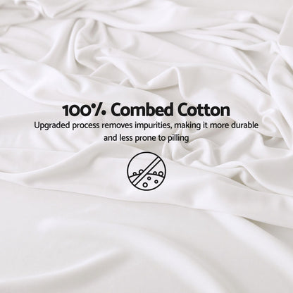 Giselle Kingsingle 500TC Cotton 4Pcs Sheet Set with 40cm Extra Deep Pocket for Thick Mattresses Sateen Weave for Sweaty Nights White