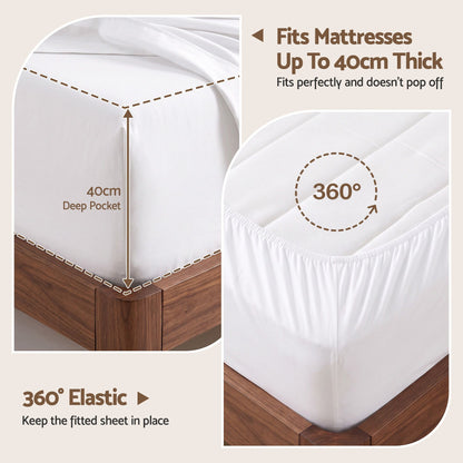 Giselle Single 500TC Cotton 4Pcs Sheet Set with 40cm Extra Deep Pocket for Thick Mattresses Sateen Weave for Sweaty Nights White