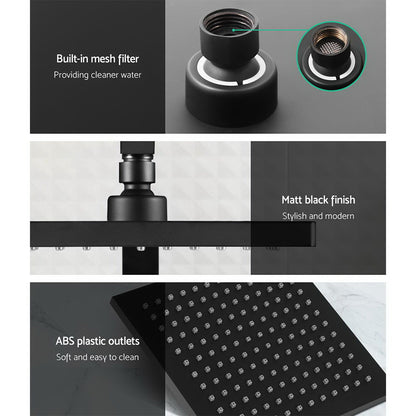Cefito 8'' Rain Shower Head Set Handheld Square High Pressure Twins Tap Black