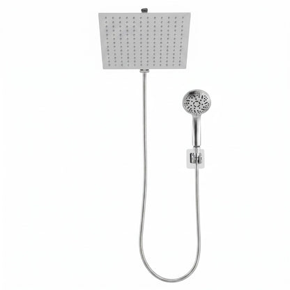 Cefito High-Pressure Rain Shower Head with Handheld, Gear-Lock Anti-Sag Arm for Family Spa, 12" Stainless Steel Rainfall & 9-Setting Wand Combo, 3-Way Diverter, Drill-Free Adhesive Bracket